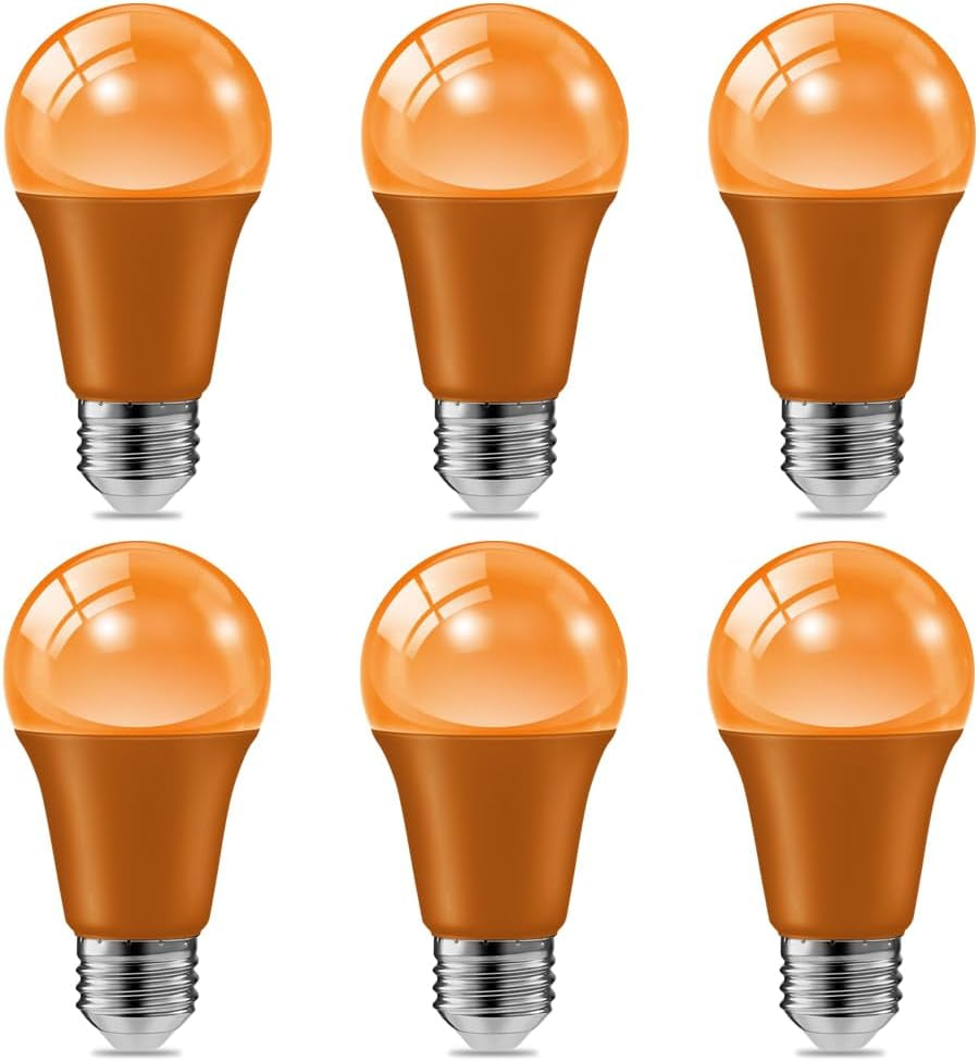 6 Pack 9W 120V E26 Base A19 LED Orange Light Bulb for Halloween Lighting