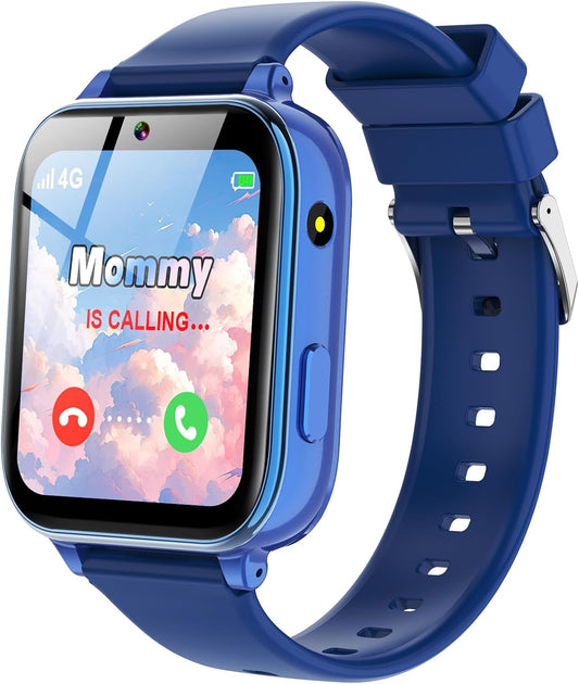 4G Smart Watch for Kids – Kids Phone Watch with Calling SOS Texting WIFI Music Games Pedometer Camera Alarm Stopwatch Video Calculator (Not Support GPS), Smart Watch for Boys Girls Ages 4-12 (Blue)