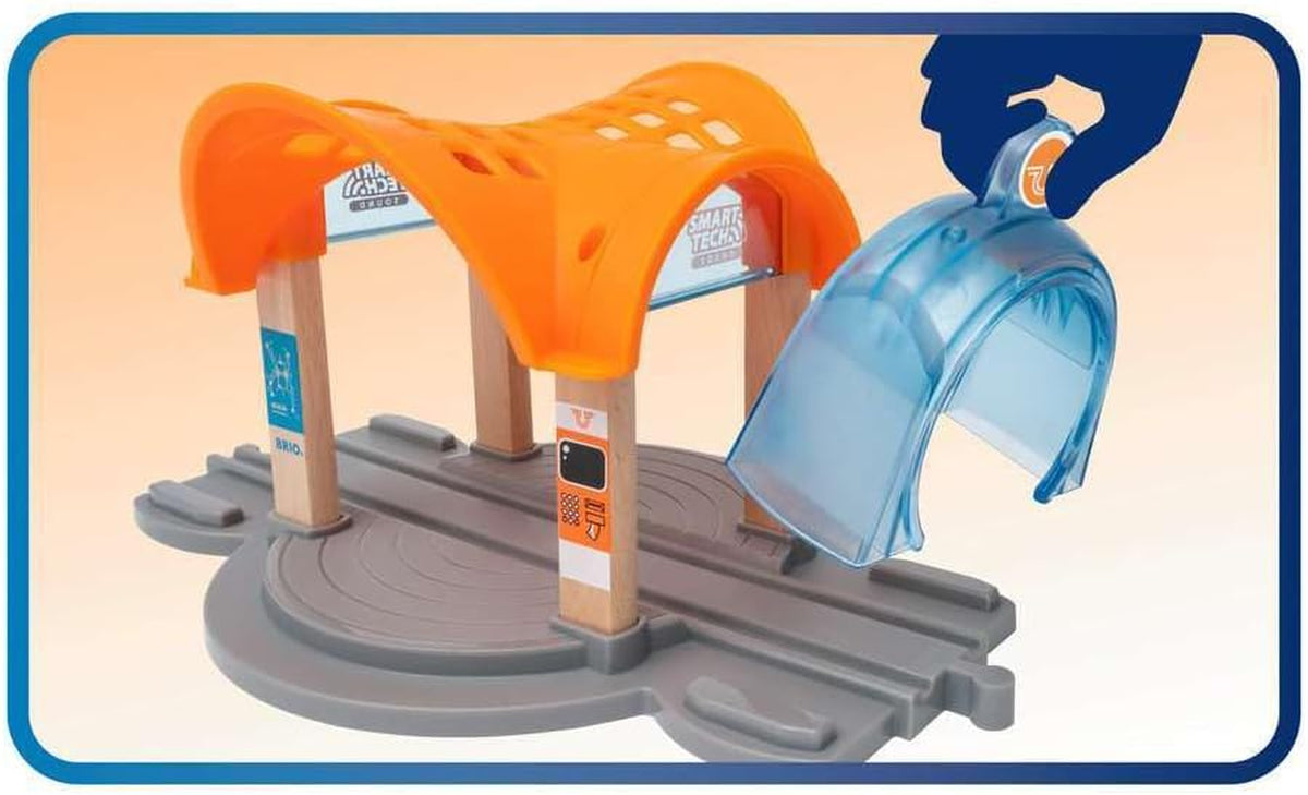 BRIO 33973 Smart Tech Sound Action Tunnel Station | Wooden Toy Train Set for Kids Age 3 and Up