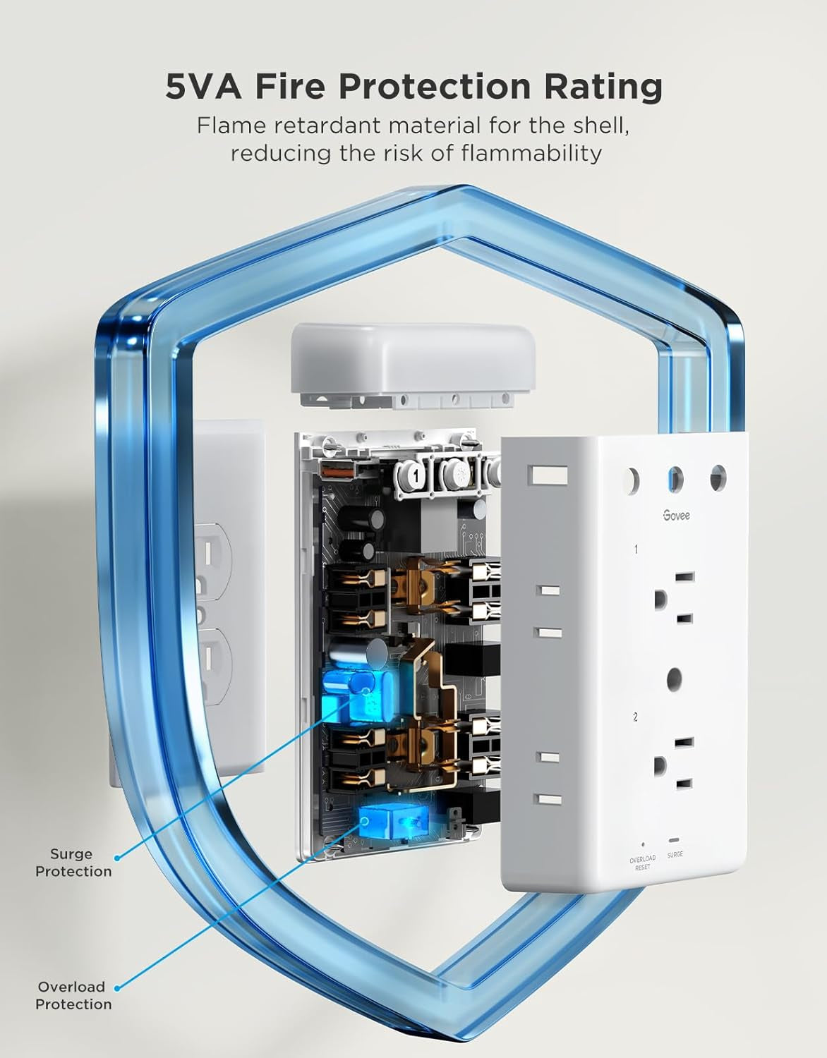 Govee Smart Plug Outlet Extender with RGB Night Light and Triple Socket Design