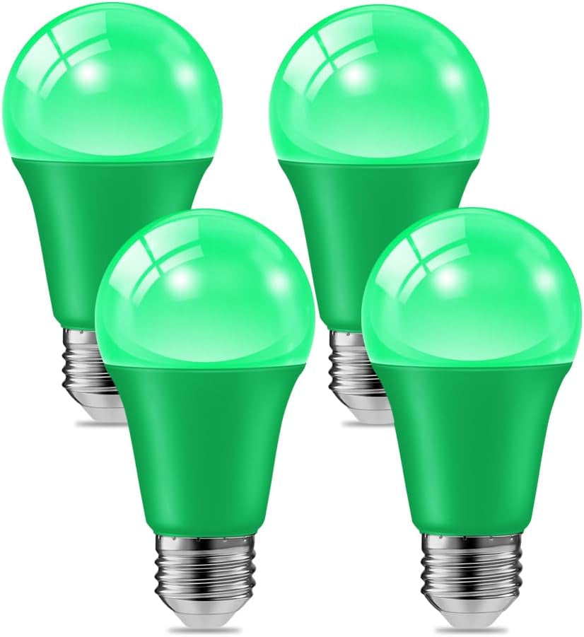 4 Pack 9W 120V E26 Base A19 LED Green Light Bulb for Party Christmas Decor