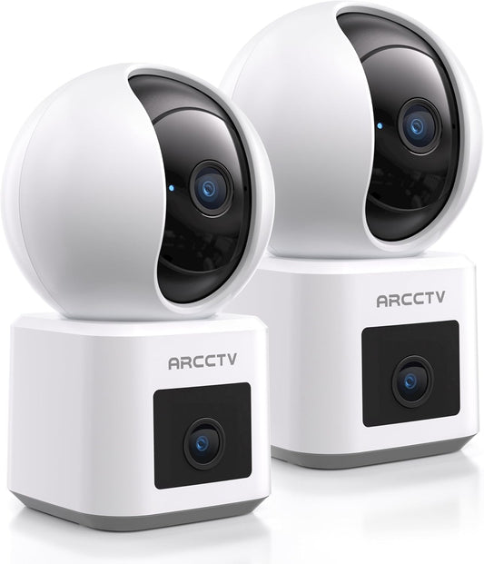 Dual Lens Indoor Security Camera 2 Pack, 2.5K HD Pet Camera