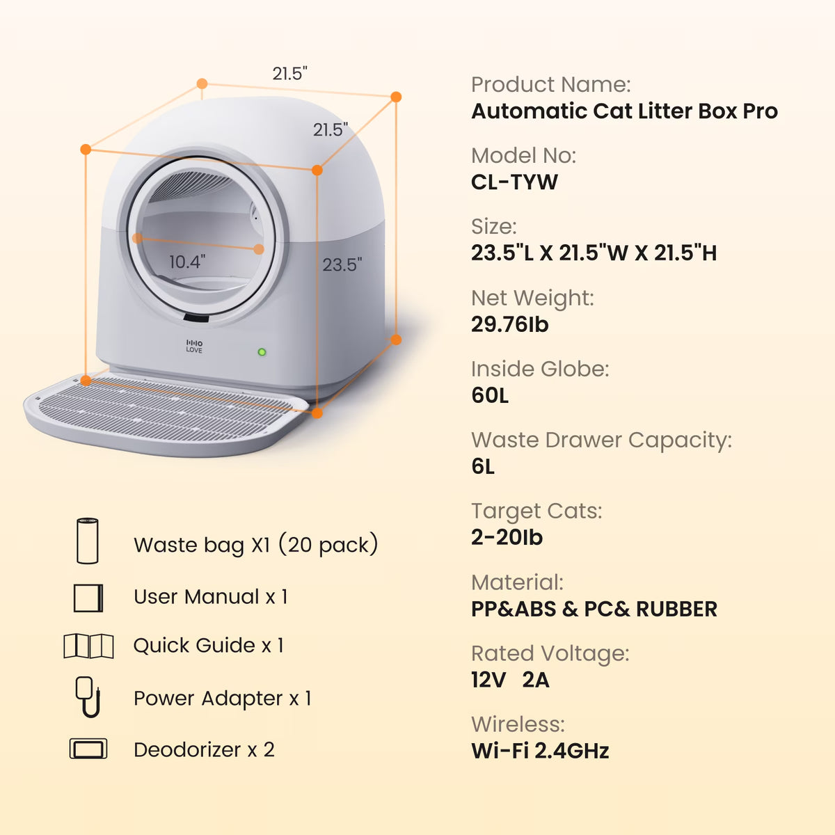 Typro Self-Cleaning Automatic Smart Cat Litter Box with Litter Mat, Waste Bags, and Deodorizer, Gray