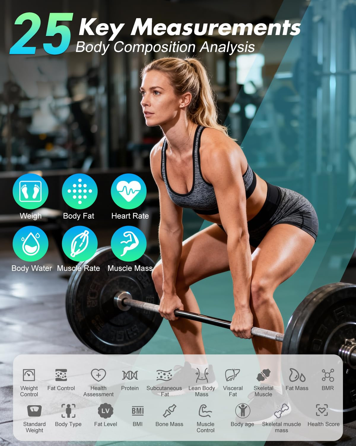 Smart Scale for Body Weight, Body Fat, BMI, 500Lbs, 7-In-1 Display