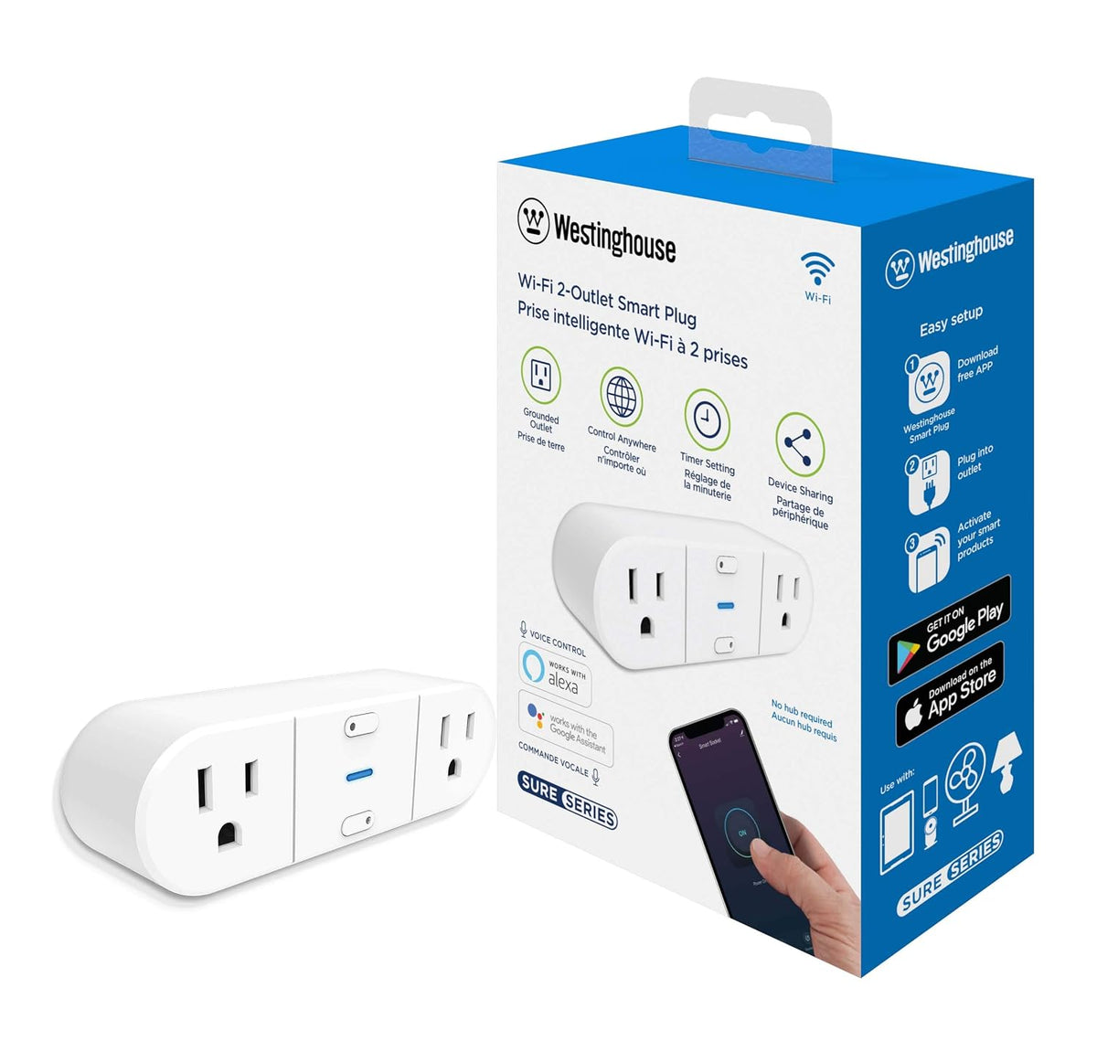 94013 WH-522 Wi-Fi Smart Plug, Compatible with Alexa, Google Home & IFTT, No Hub Required, White