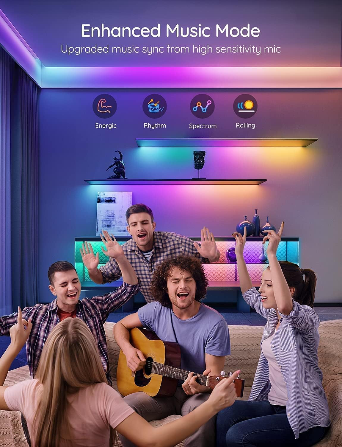 Govee 65.6Ft RGBIC LED Strip Lights, Work with Alexa and Google Assistant