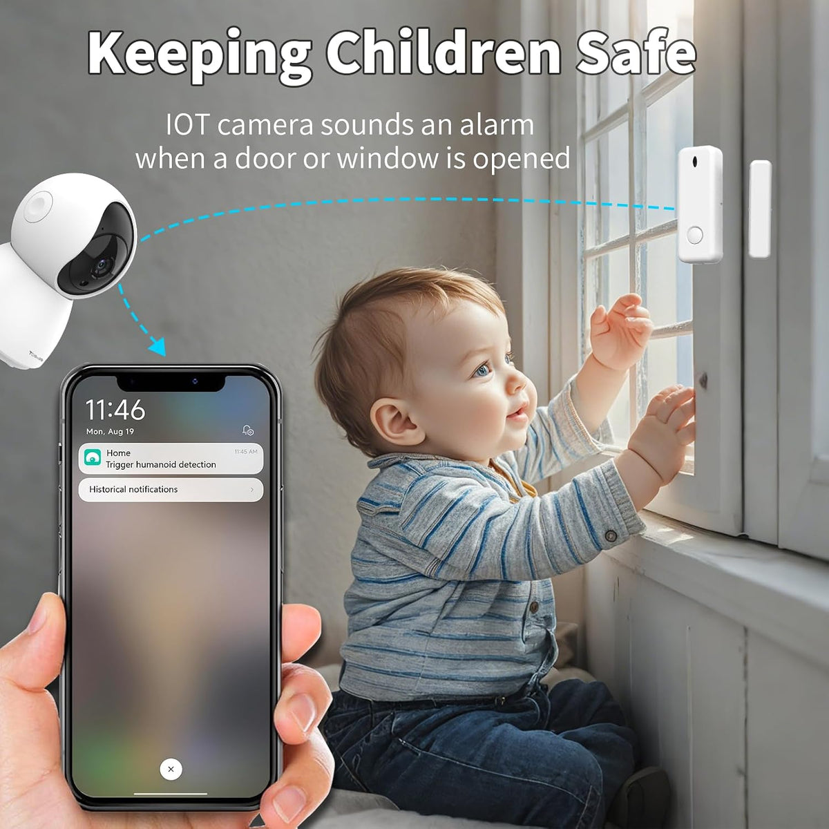 Indoor 1080P HD Security Camera System with Smartphone Alerts, 2.4GHz WiFi, 5-Piece Kit Including Alarm Camera, Motion and Door/Window Sensors for Home and Pet Monitoring