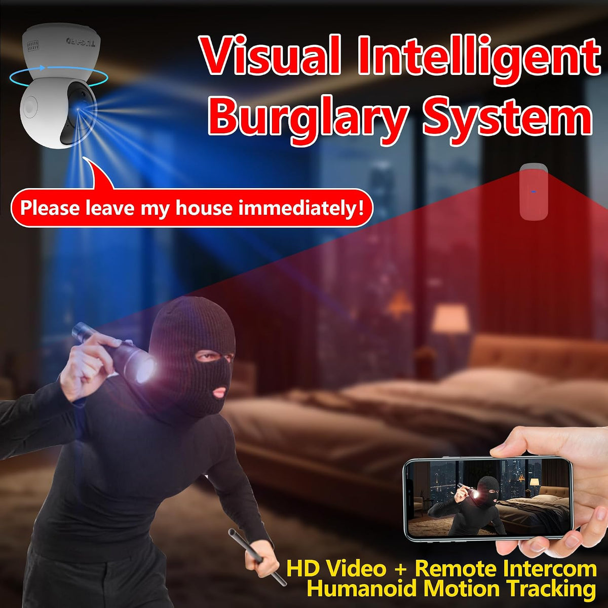 Indoor 1080P HD Security Camera System with Smartphone Alerts, 2.4GHz WiFi, 5-Piece Kit Including Alarm Camera, Motion and Door/Window Sensors for Home and Pet Monitoring
