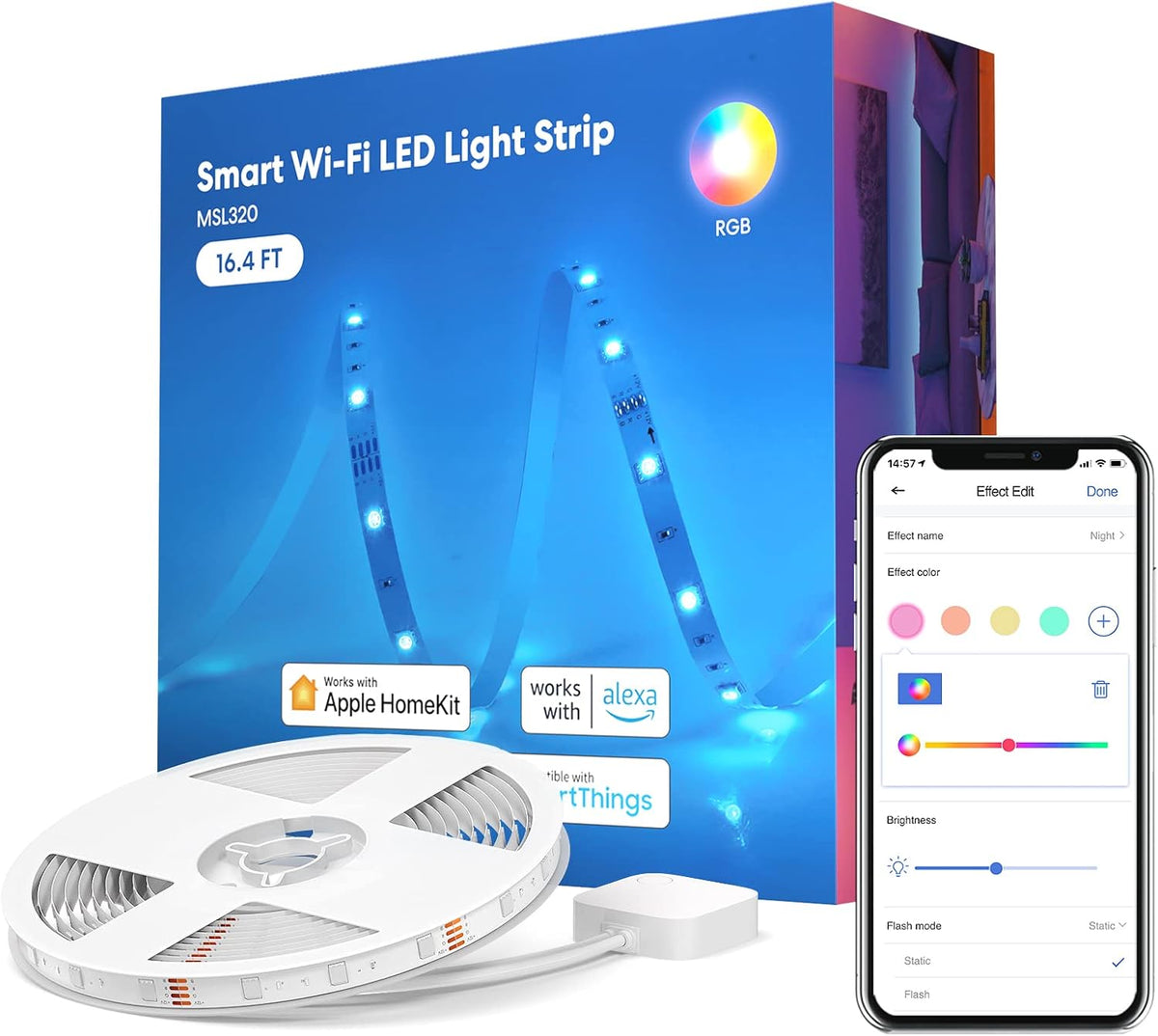 Smart LED Strip Lights, 16.4Ft, Work with Apple Homekit