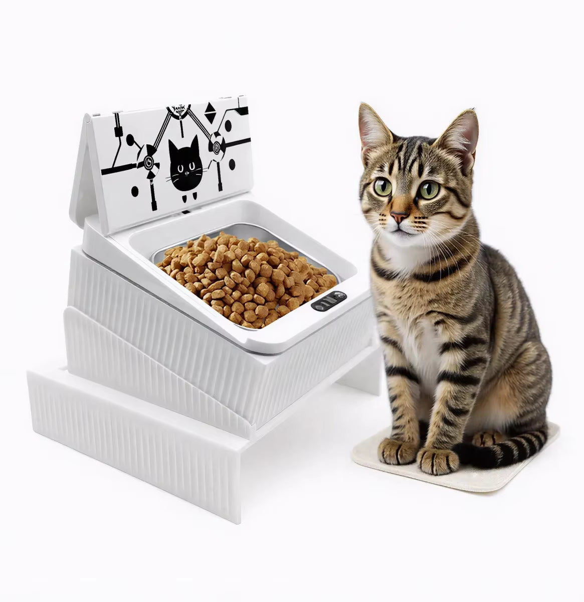New Tech Microchip Cat Feeder | Smart Infrared Auto-Opening Pet Bowl with Sealed Lid & Cervical Design