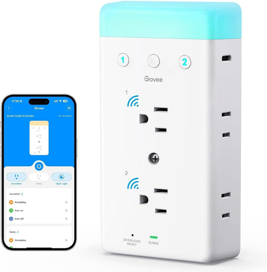 Govee Smart Plug Outlet Extender with RGB Night Light and Triple Socket Design