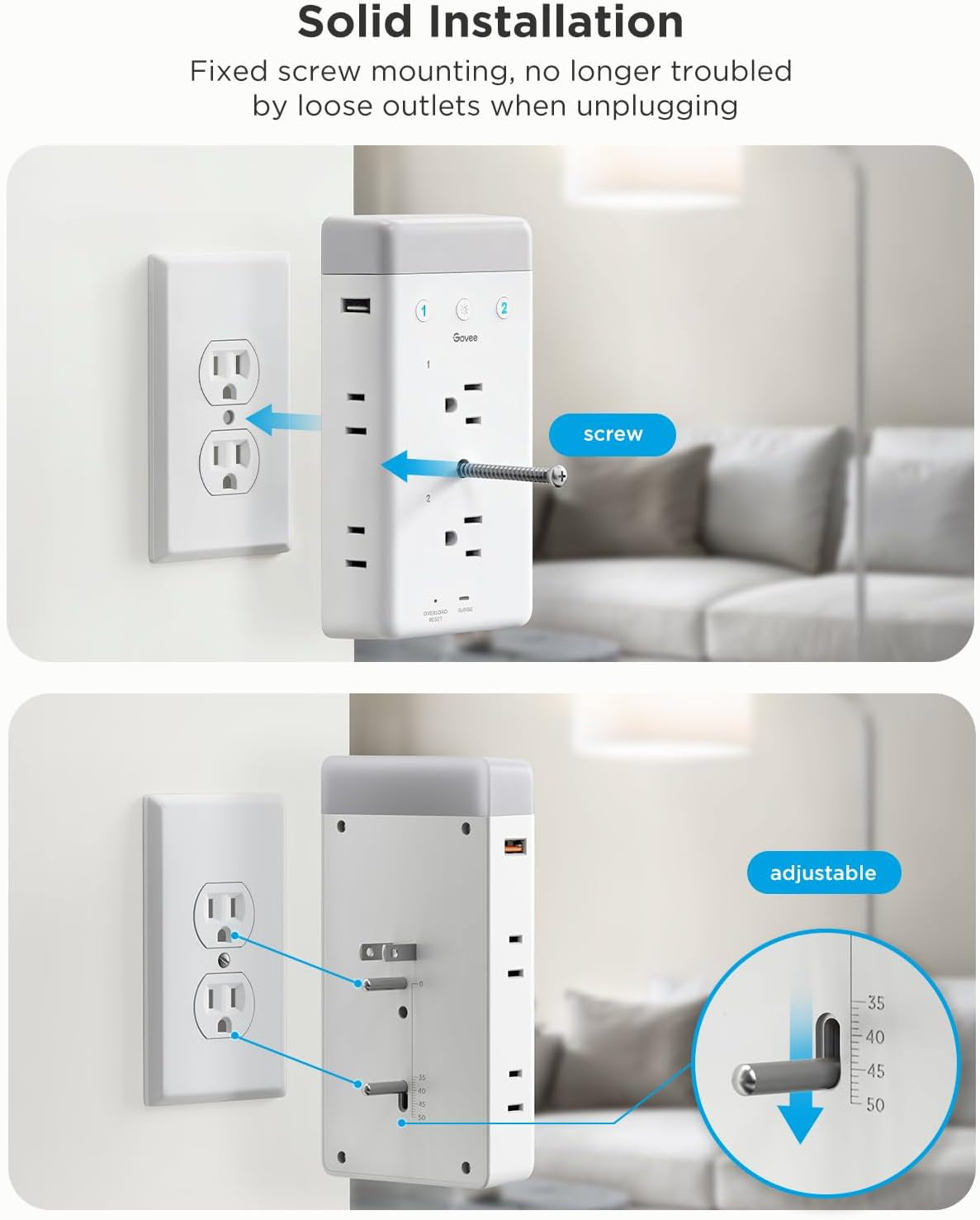 Govee Smart Plug Outlet Extender with RGB Night Light and Triple Socket Design