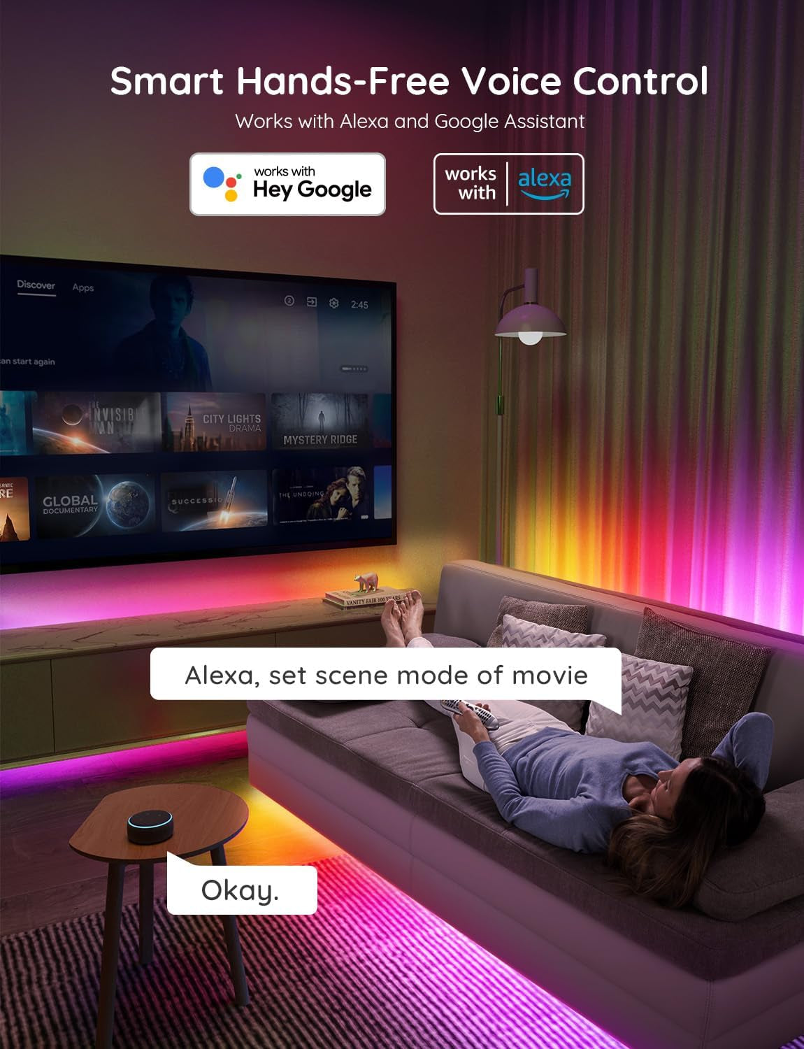 Govee 65.6Ft RGBIC LED Strip Lights, Work with Alexa and Google Assistant