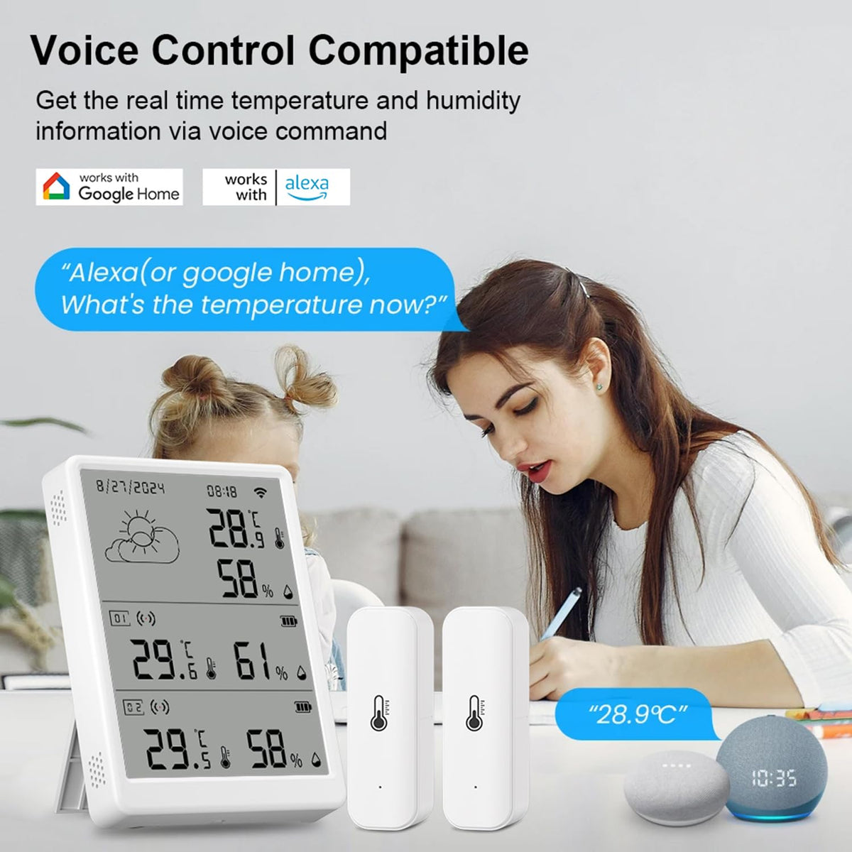 Revolutionary Indoor WiFi Thermometer and Hygrometer: Smart Digital Temperature & Humidity Monitor with App Alerts, 100M Range, and Alexa Compatibility (1 Base Station + 3 Sensors)