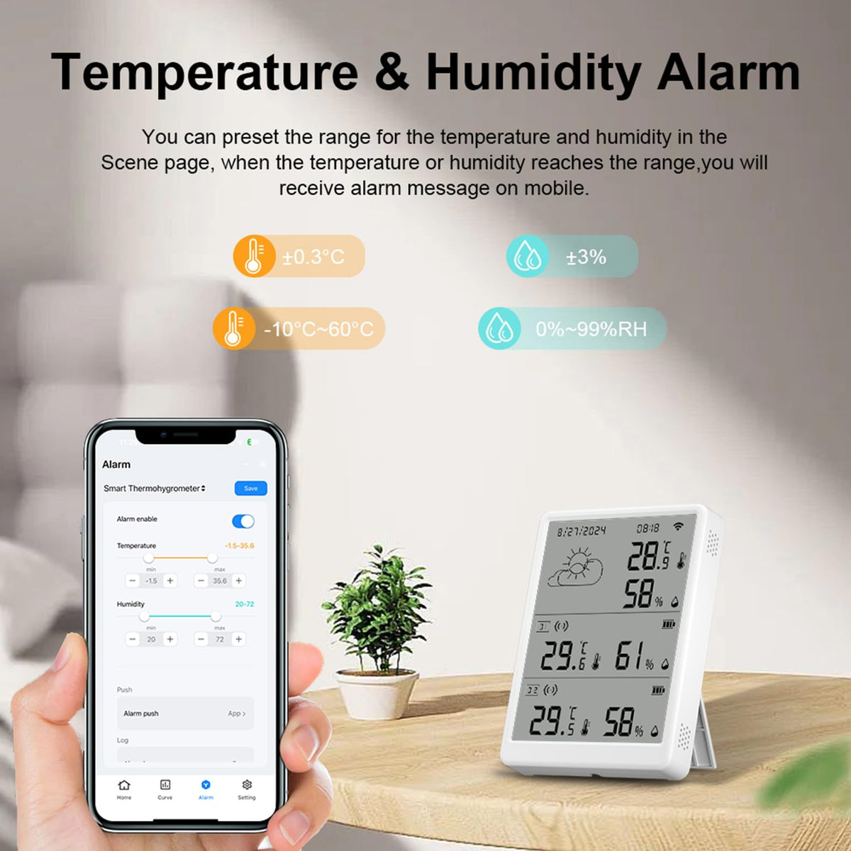 Revolutionary Indoor WiFi Thermometer and Hygrometer: Smart Digital Temperature & Humidity Monitor with App Alerts, 100M Range, and Alexa Compatibility (1 Base Station + 3 Sensors)