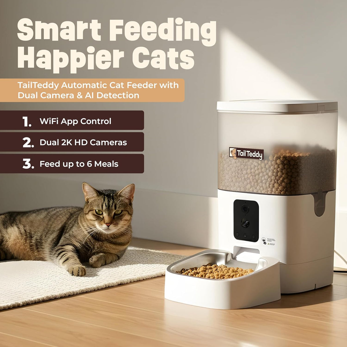 Revolutionize Your Pet Care with the Tailteddy Smart Automatic Cat Feeder – WiFi-Enabled, Dual Camera, and AI Detection for Hassle-Free Feeding!