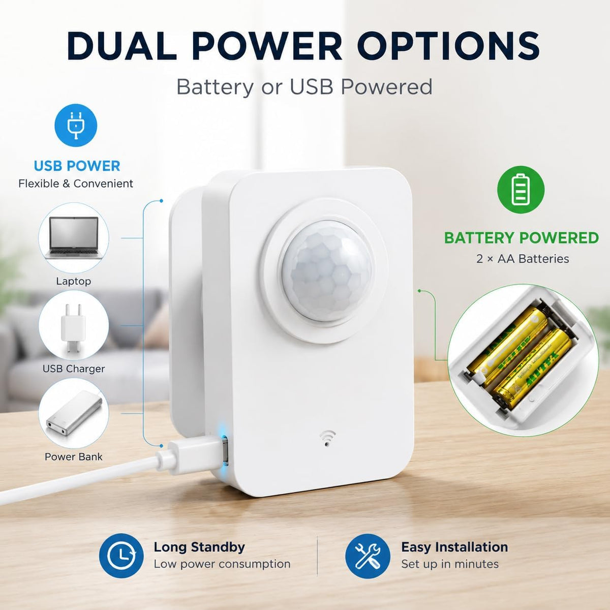 Enhance Your Home Security with Our WiFi Motion Sensor - Smart PIR Detector with Instant App Alerts and Seamless 2.4GHz Connectivity