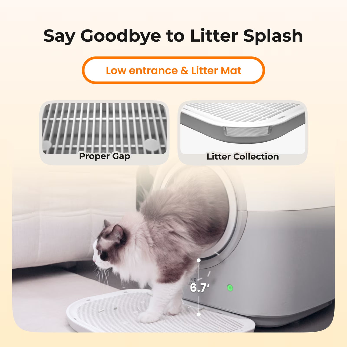 Typro Self-Cleaning Automatic Smart Cat Litter Box with Litter Mat, Waste Bags, and Deodorizer, Gray