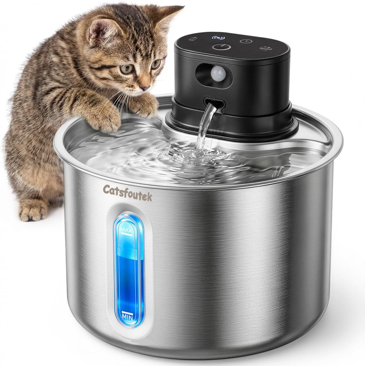 Cordless Stainless Steel Cat Water Fountain Battery Operated Pet Fountain