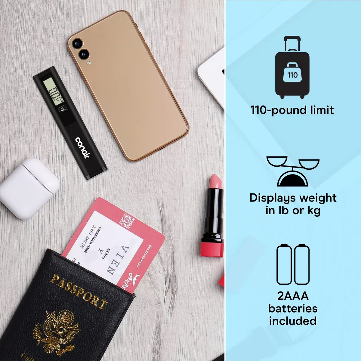 Travel Smart Digital  Scale - Black: Maximum Capacity 80 Lbs, Solid Pattern