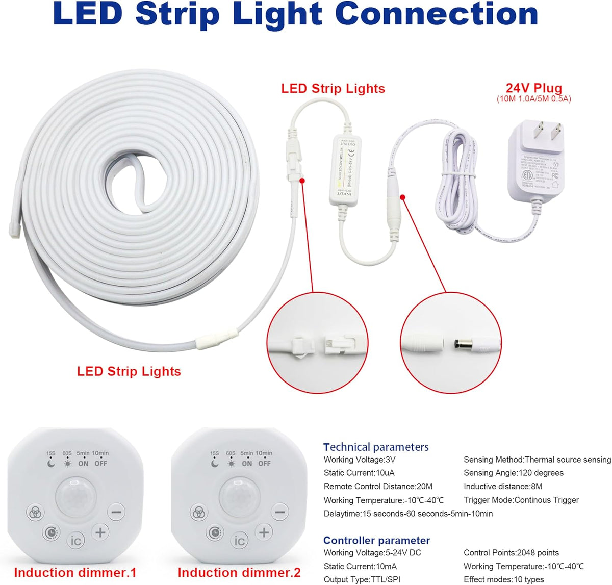 Motion Sensor LED Strip Lights - Chasing Effect Auto On/Off for Stairs, Bedroom, under Cabinet - 32.8Ft White, Intelligent Motion Sensor Stair Lights