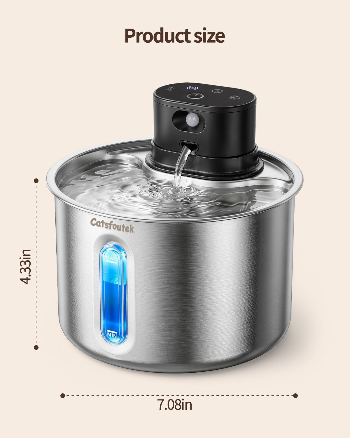 Cordless Stainless Steel Cat Water Fountain Battery Operated Pet Fountain