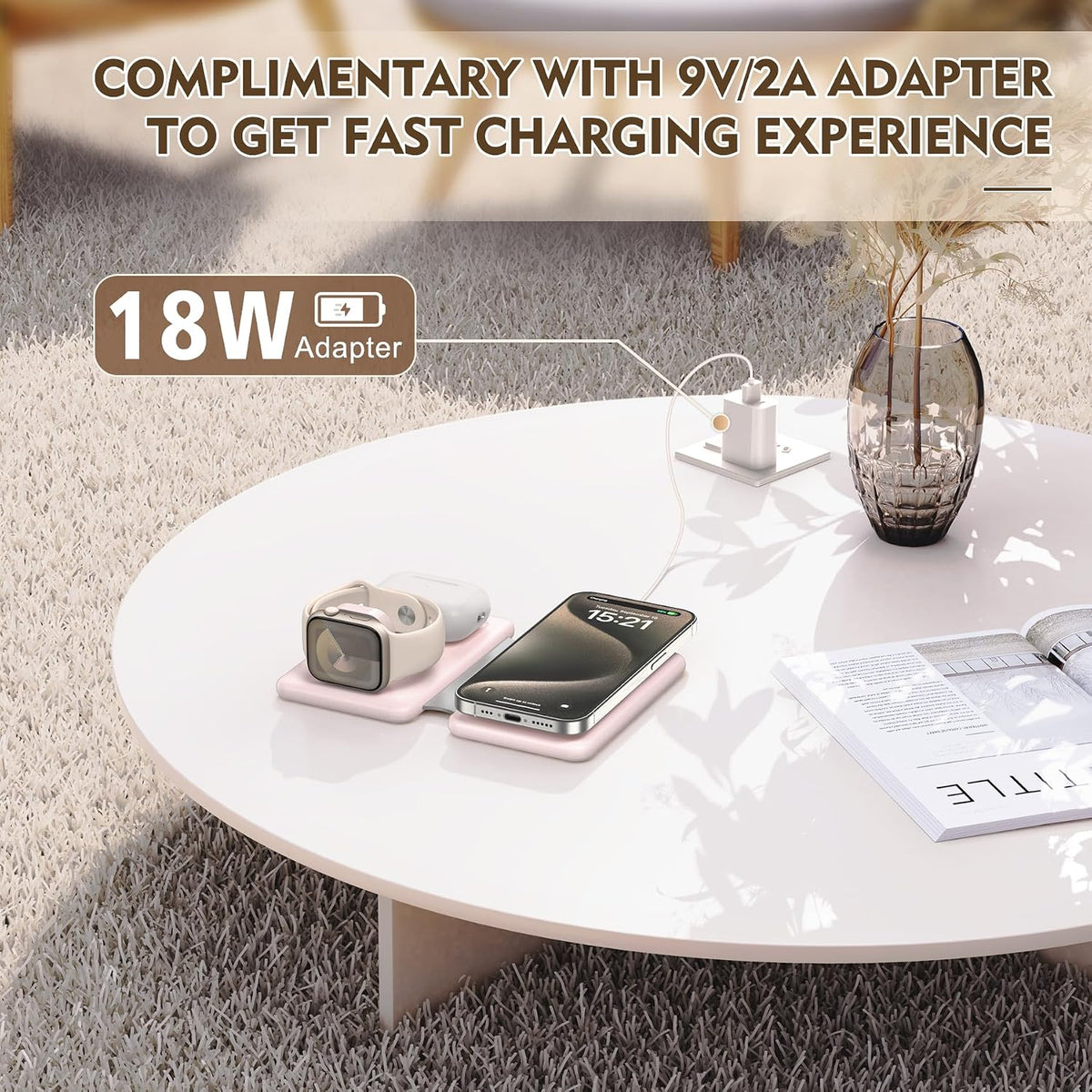 3-in-1 Wireless Charging Station for iPhone 12-17 Pro Max, Foldable Magnetic Charger Pad for Apple Watch and AirPods, Fast Charging Dock for Home and Travel