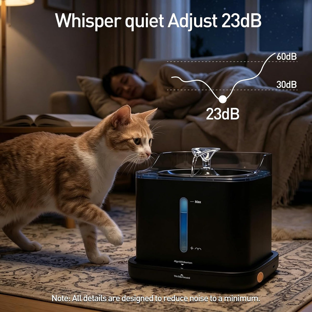 Cat Water Fountain, 2.2L Automatic Pet Water Fountain for Cats and Small Dogs, 2.4Ghz Wifi App Control, Rechargeable Motion Sensor, 3 Water Modes, Detachable Tank, Black