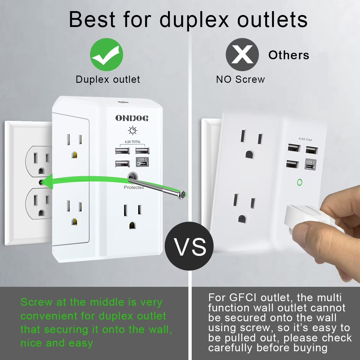 5-Outlet Surge Protector Power Strip with 4 USB Charging Ports and Integrated Night Light