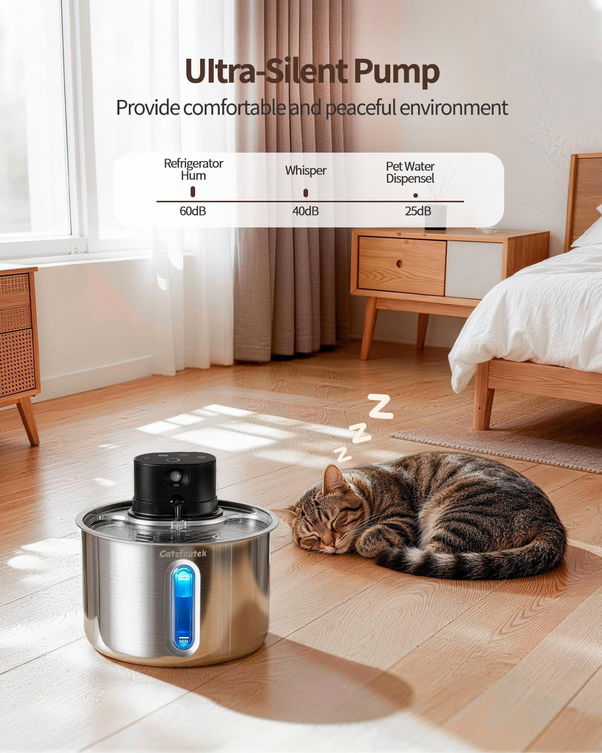 Cordless Stainless Steel Cat Water Fountain Battery Operated Pet Fountain