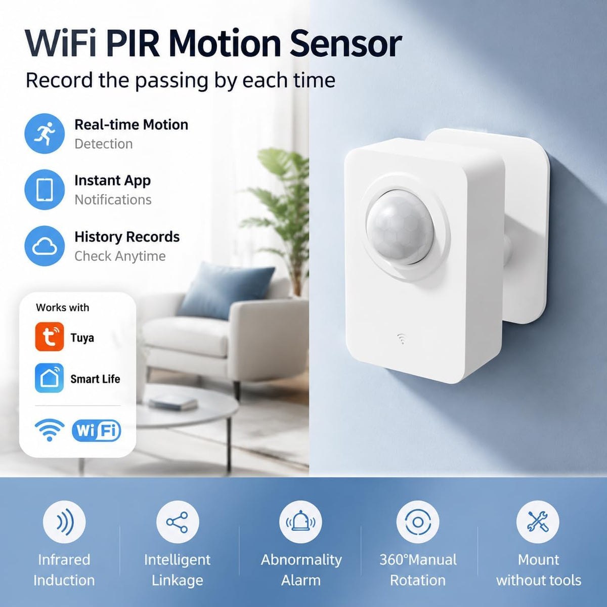 Enhance Your Home Security with Our WiFi Motion Sensor - Smart PIR Detector with Instant App Alerts and Seamless 2.4GHz Connectivity
