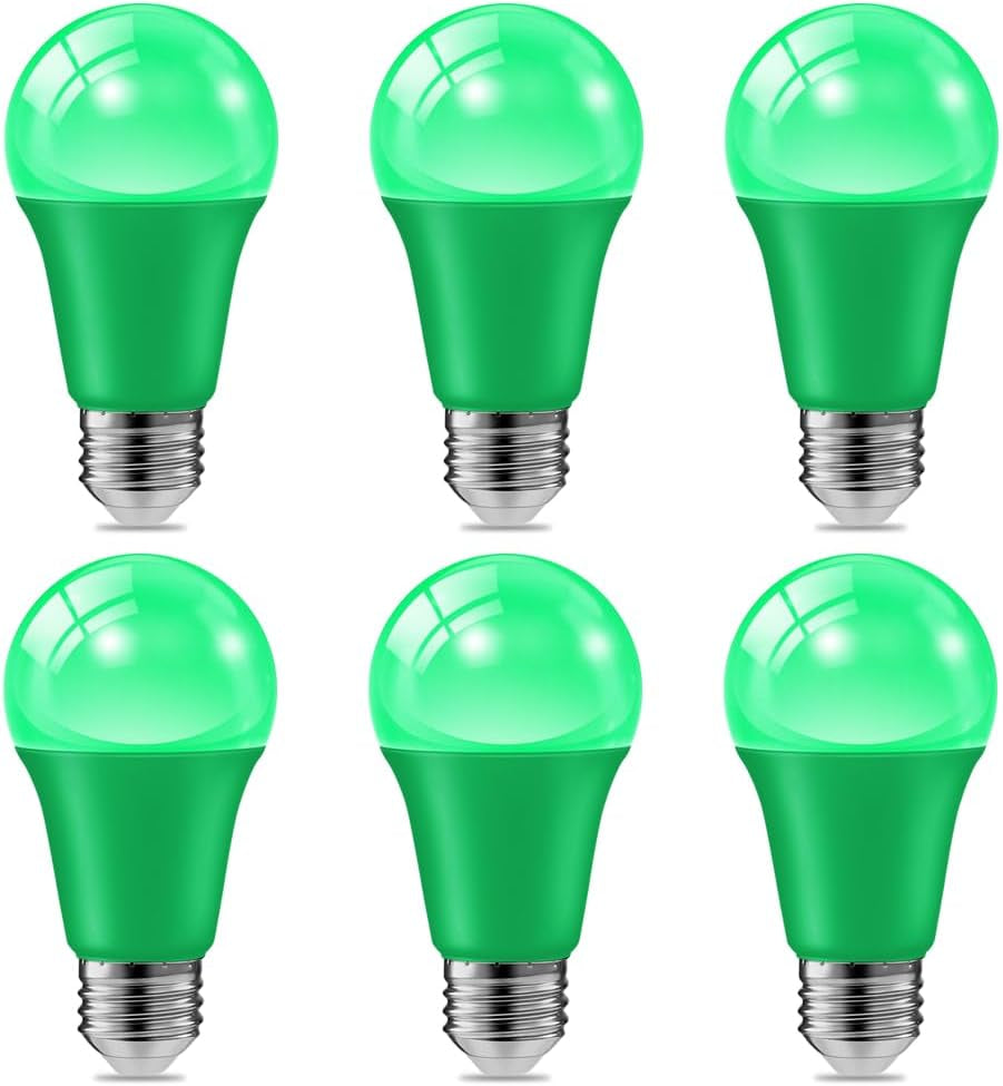 6 Pack 9W 120V E26 Base A19 LED Green Light Bulb for Party Christmas Decor