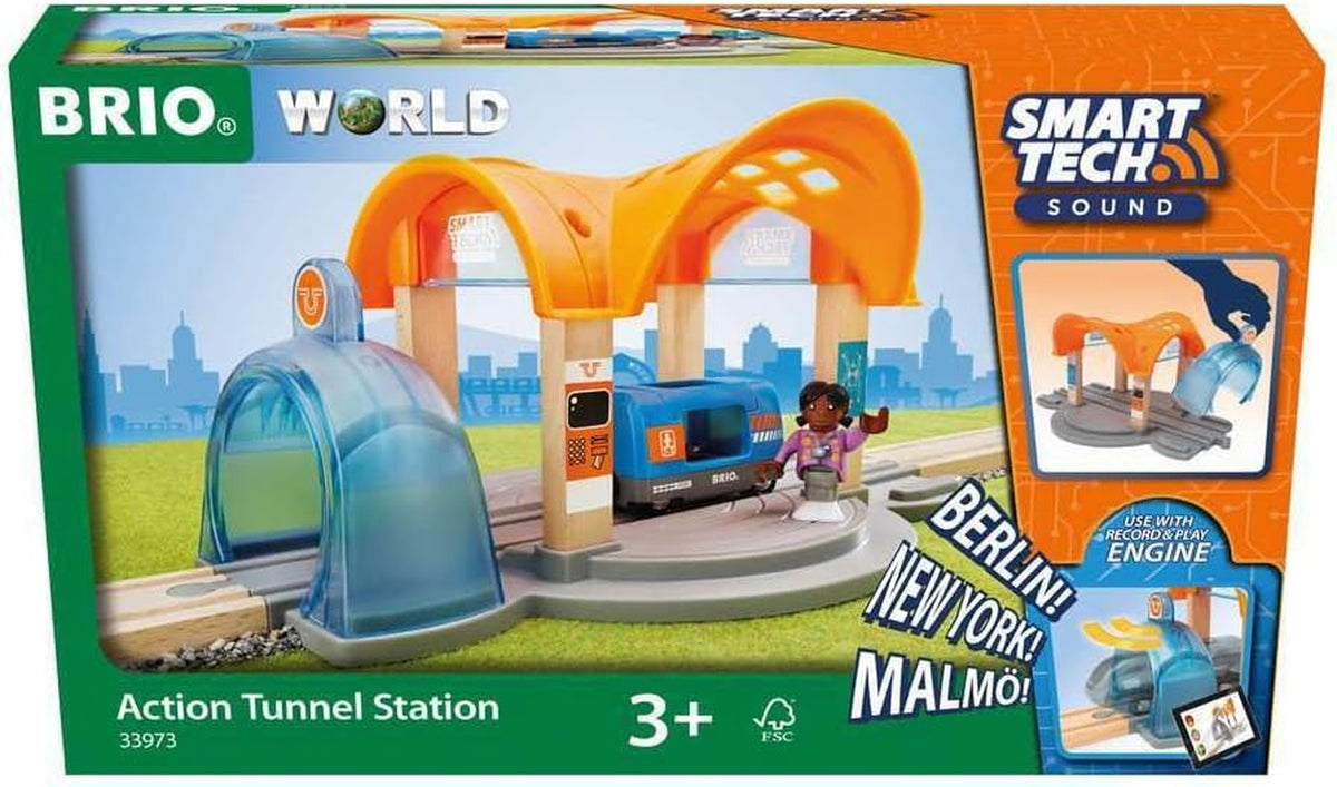BRIO 33973 Smart Tech Sound Action Tunnel Station | Wooden Toy Train Set for Kids Age 3 and Up