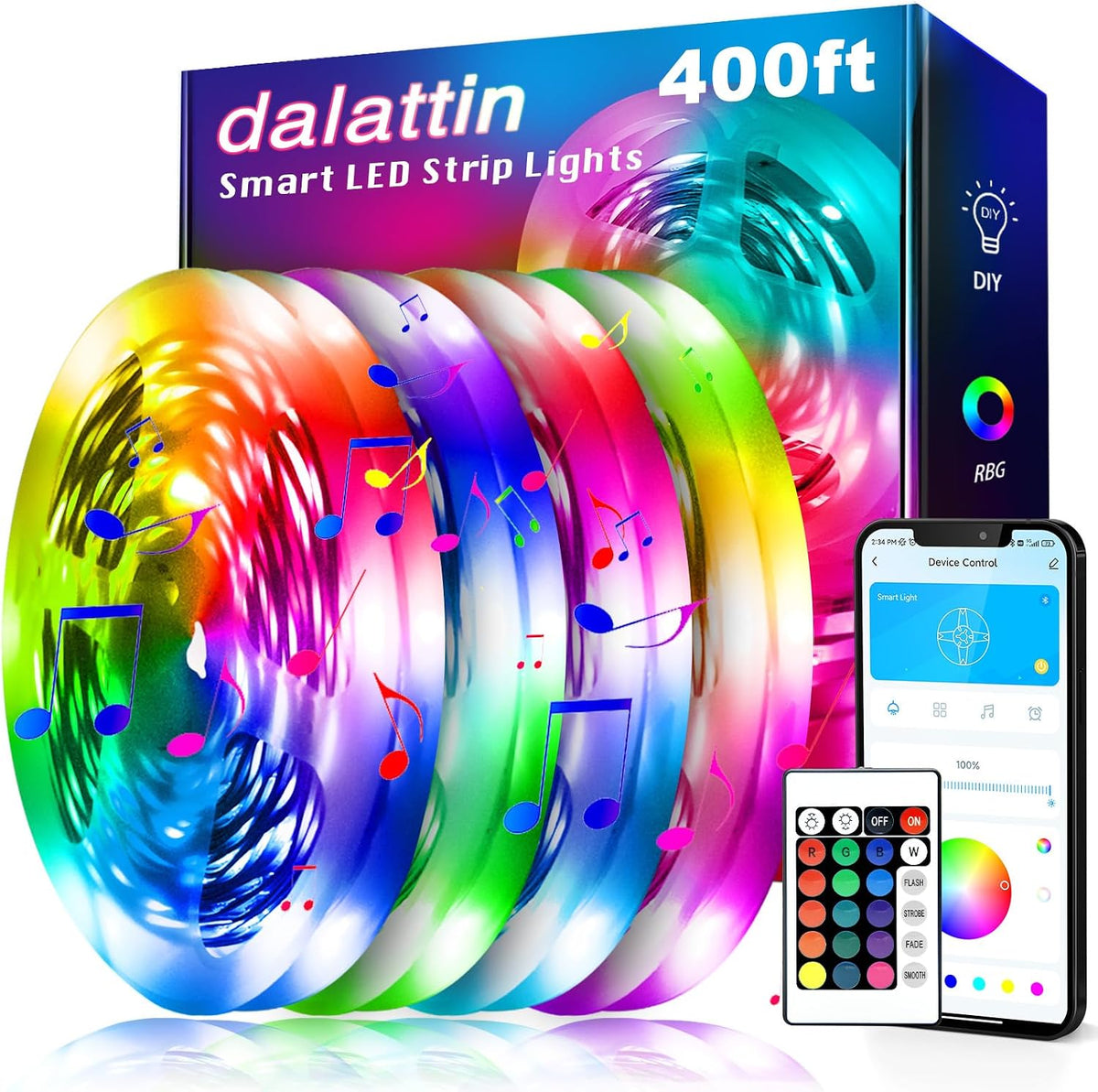 Led Lights for Bedroom 400Ft, Smart Led Strip Lights with App Control Remote, RGB LED Light Strips, 24V Led Strip Lights for Room and Holiday Decoration(4 Rolls of 100Ft)