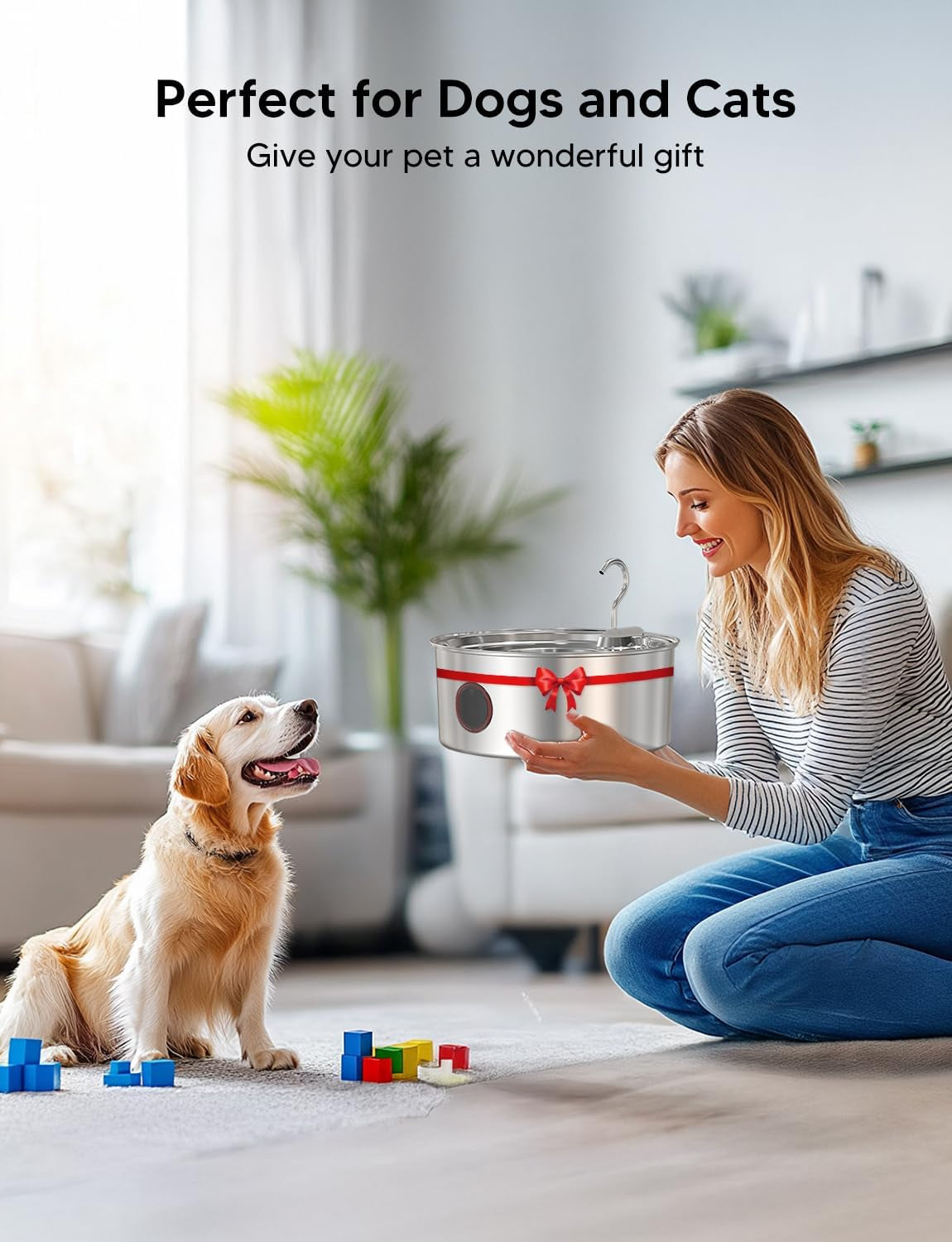 Dog Water Fountain for Large Dogs- 270Oz/8L Stainless Steel Dog Water Bowl Dispenser Automatic Pet Water Fountain with Ultra-Quiet Pump/Quadruple Filtration for Dogs, Cats, Multiple Pets