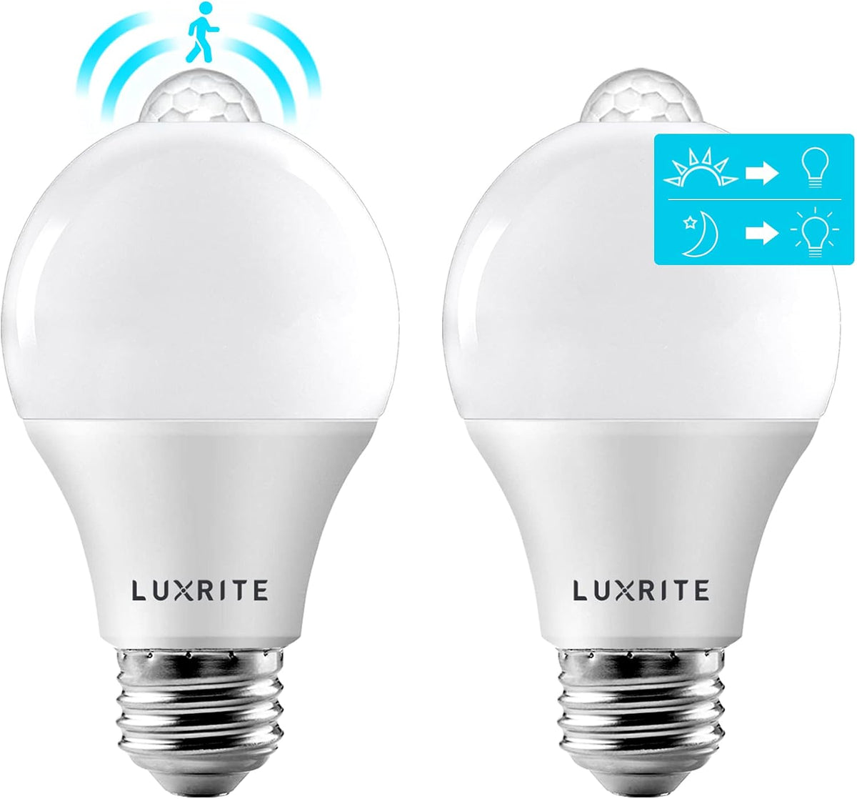 A19 LED Motion Sensor Light Bulbs, 60W Equivalent, 3000K (2 Pack)