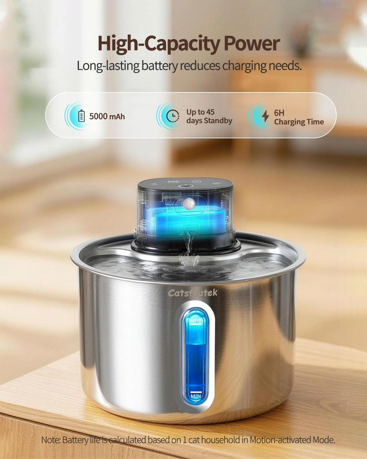 Cordless Stainless Steel Cat Water Fountain Battery Operated Pet Fountain