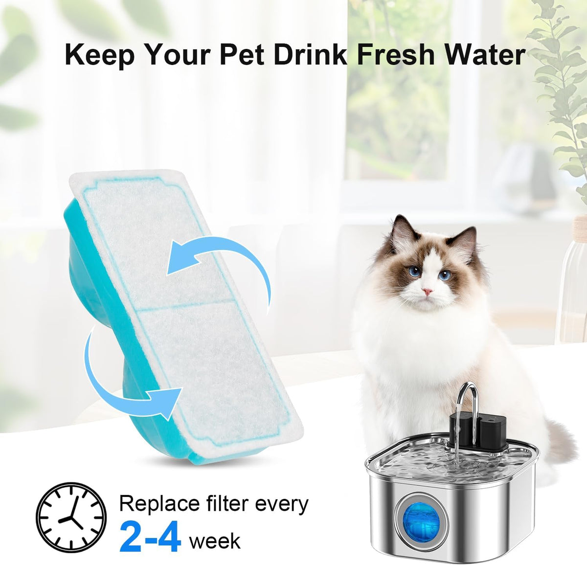 Cat Water Fountain Wireless,Stainless Steel-Rechargeable- Battery Operated Cat Water Fountain,108Oz/ 3.2L Automatic Cordless Pet Fountain,Pet Fountain with 4200 Mah Battery