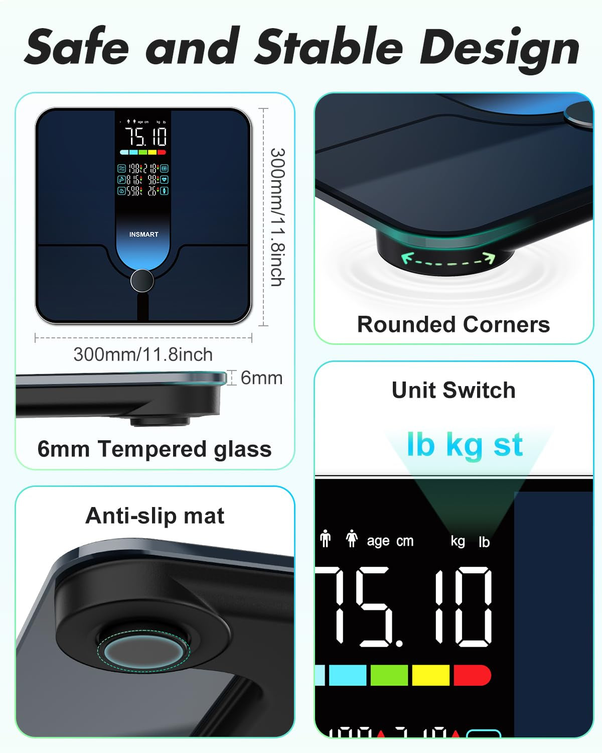 Smart Scale for Body Weight, Body Fat, BMI, 500Lbs, 7-In-1 Display